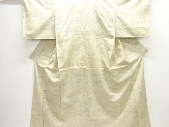 JAPANESE KIMONO / ANTIQUE KIMONO / SILK / TSUMUGI / WOVEN ABSTRACT FLOWER